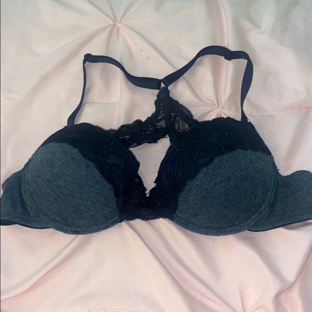 Black and gray bra with lace